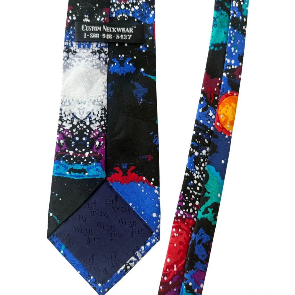 Custom Galaxy Neckwear 100% Silk Tie Men OS Multicolor Space Planet Nebula Retro